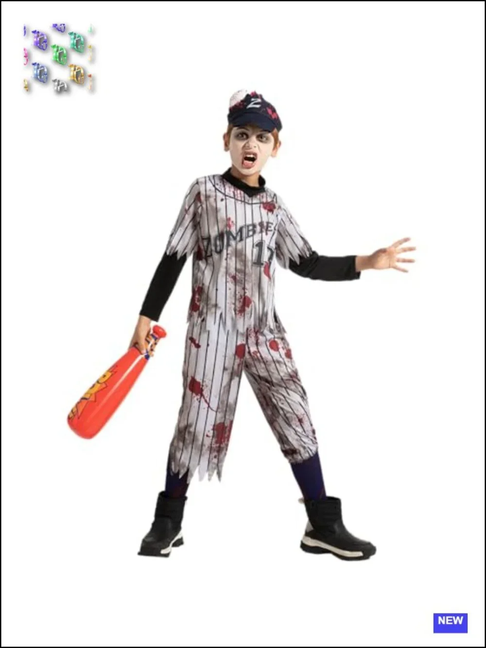 Boys Zombie Baseball Halloween Costume Kids Scary Top Pants Socks Hat
